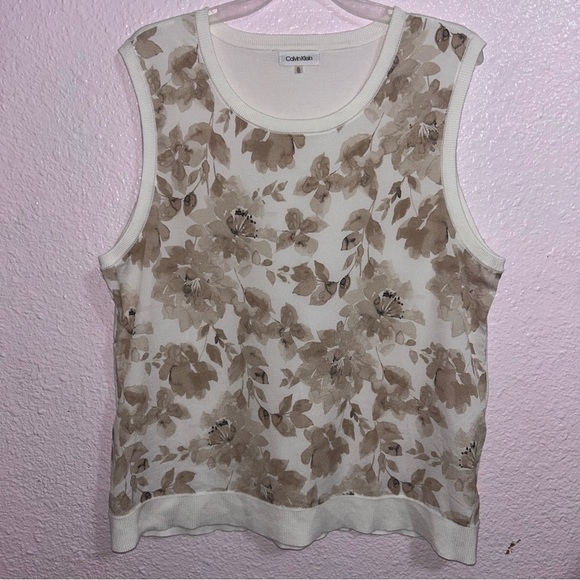 Calvin Klein Women’s XL Printed Sleeveless White and Gold Top - Picture 1 of 2